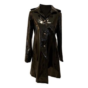 Black Glossy NWOT Women's Hooded Raincoat W/Animal Print Lining April Showers!!!